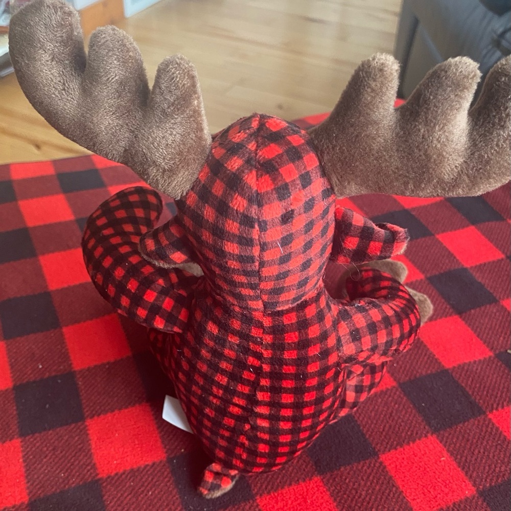 Red and Black Plaid Moose Plush - Picture 3 of 4